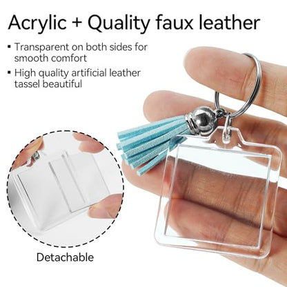 20 Set Acrylic Photo Keychain-Clear Picture Frame Keychain with Tassels - style: Square