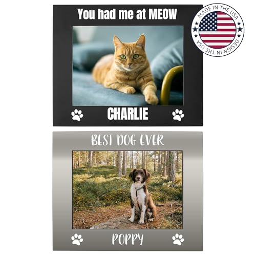 Personalized Cat Picture Frame with Gift Box, 4x6 Aluminum Pet Photo Frame - color: Aluminum Frame, size: Landscape 4X6