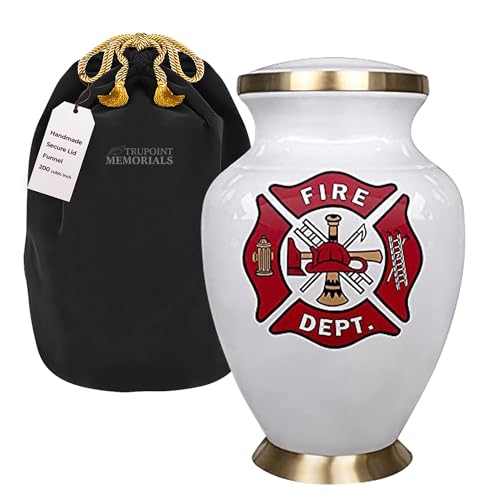 Trupoint Memorials Cremation Urns for Human Ashes, Military and Patriotic Decorative Burial Urn for Veteran Adult Men and Women, Large Fireman - color: White Red Fireman, size: Adult