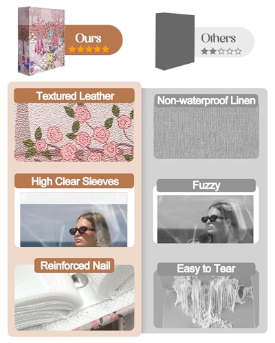 Slohif Photo Album 4x6 Pictures Leather Small Memory Book Keepsake for Family Wedding Postcard 100 Pockets Personalized Couples Photobook for Engagement Travel Vacation Birthday Honeymoon Flower - style: Flower