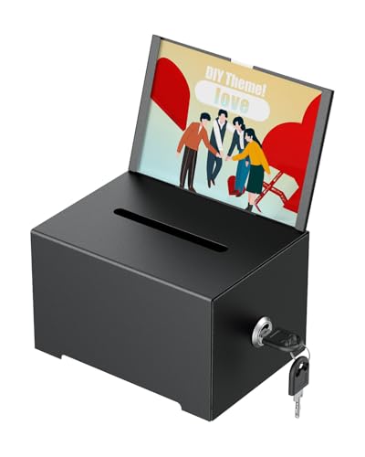 Uniclife 6.4"x 4.7" x 4" Black Metal Donation Box with Slot Lock - size: 1 Pack