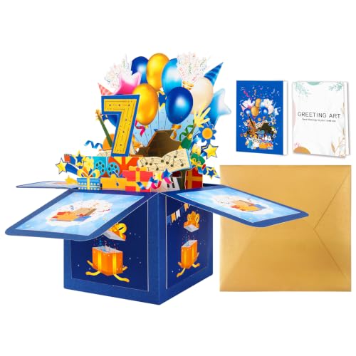 GREETING ART 7th Birthday Pop Up Card,Happy 7 Years Old Birthday Card - color: 7th
