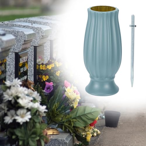 QWORK 2 Pack Cemetery Vase for Grave Decorations, Memorial Flowers Holder for Memorial Day & Special Occasions