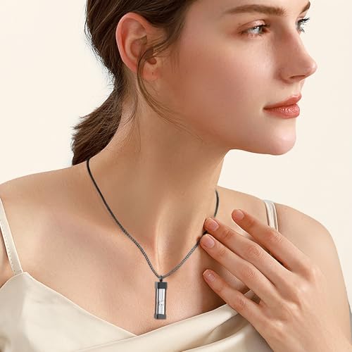 Oinsi Glass Hourglass Cremation Jewelry for Ashes Cylinder Urn Necklace Container Vial Necklaces Bottle Memorial Cremation Keepsake Jewelry Ash Pendant for Women/Men - color: Black