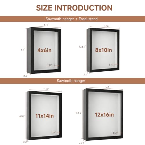4 Pack 3D Shadow Box Frame Display Case Set for 4x6/8x10/11x14/12x16 Photos - size: 4 Pack