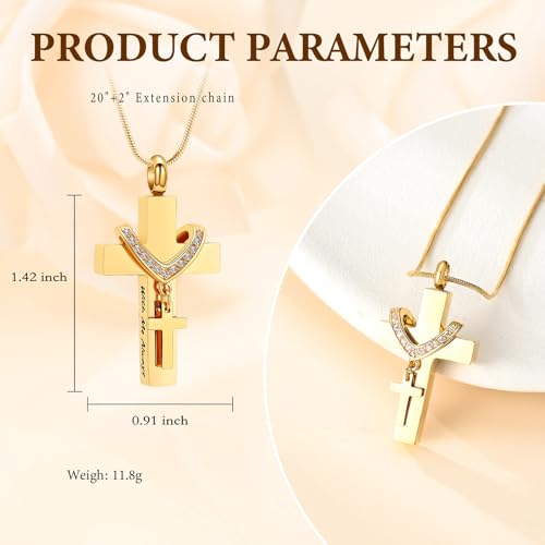 Cross Cremation Jewelry Urn Necklace for Human Ashes for Women Men With Me Always Memorial Ashes Keepsake Pendant - color: Gold