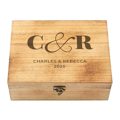 Let's Make Memories Personalized Wooden Keepsake Box With Hinged Lid - Wood Memento Box - Decorative Storage - Home Decor - For Couples, Wedding, Newlyweds - Laser Engraved - Initials & Message - style: Initials & Message