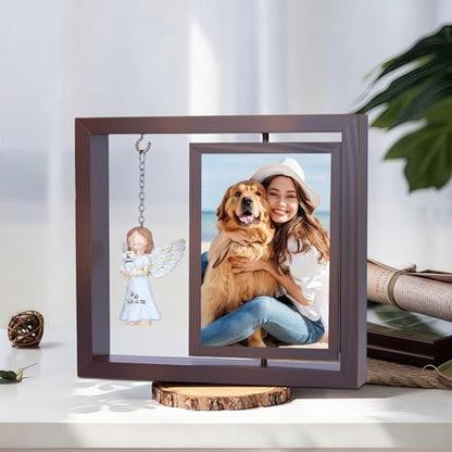 Rotating Wooden Picture Frame with Resin Angel for Loss of Dogs | Brown Loss of Dogs Cat Sympathy Gift, Holds 4x6 Photo, Pet Loss Remembrance Bereavement Keepsake, Dog Memorial Gifts - color: Brown