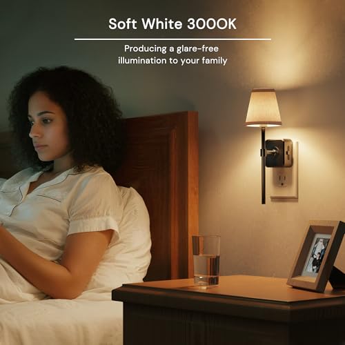 L LOHAS LED Night Light, Premium Fabric Linen Shade Plug in Night Light - color: Linen Cover Black-3000K, size: 2 Pack