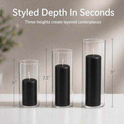 yummi Set of 36 Slim Pillars and Cylinder Vases - Black - color: Black