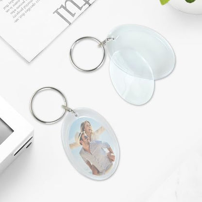 2 Pack Clear Photo Keychain, Double Sided Blank Photos Insert Frame, Personalised Photo Key Holder - style: Oval
