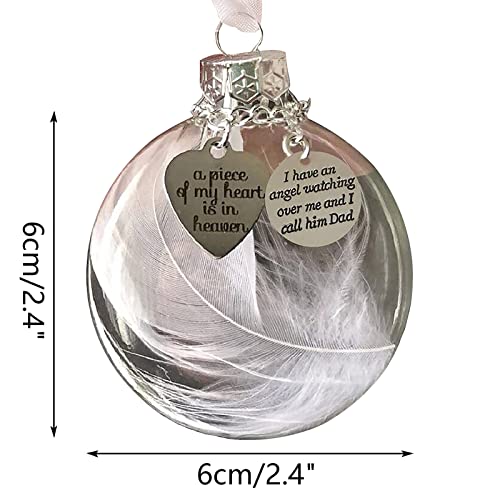 Clear Christmas Memorial Ornament Feather Ball, A Piece of My Heart is in Heaven Loss of Loved One Father Christmas Tree Hanging Sympathy Gift with Silk Ribbon & Red Gift Box - color: Dad