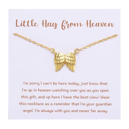 Little Hug from Heaven Angel Wings Necklace Gift for Women, Guardian Angel Sympathy Condolence Gift for Loss Mom Dad - style: angel wings neck gold