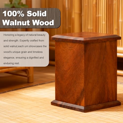 Walnut Wooden Urn for Human Cremation Ashes, Handcrafted Up to 200lbs Adult | 100% solid walnut, vertical style, ideal size for men & women