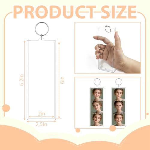 Acrylic Photo Keychain Bulk Set - Double Sided Picture Frame Keychain Holder - size: 2 x 6 Inch