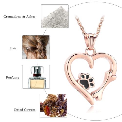 Pet Cremation Jewelry for Ashes Paw Print Pet Heart Urn Necklace Memorial Keepsake Jewelry for Pet/Dog's/Cat's Ashes Pendant - color: Rose gold
