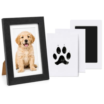 Pet Photo and Paw Print Frame Kit, Black Wood for Dogs and Cats