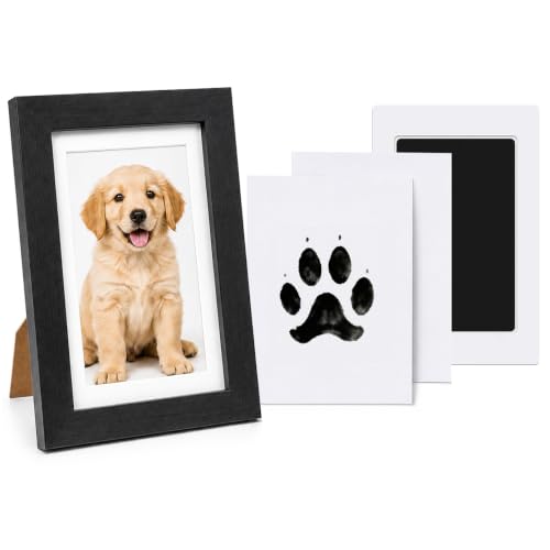 Pet Photo and Paw Print Frame Kit, Black Wood for Dogs and Cats