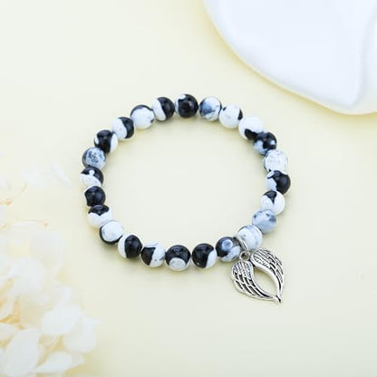 Sympathy Gifts for Loss of Loved one Memorial Healing Remembrance Condolence Grief Present for Women Purple Emperor Stone Bracelet With Angel Wings In Memory of Mother Father Pet Bereavement Grief
