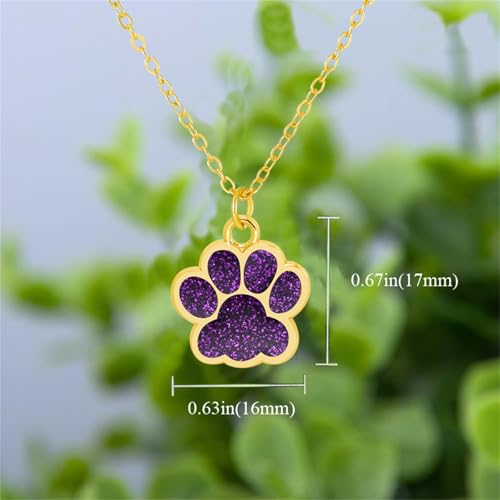 Dreuyet Paw Necklace and Earrings Set for Women Glitter Cute Dog Cat Pet Paw Print Pendant Necklace Earrings Lovely Animal Charm Jewelry Set Gifts - color: Gold Purple