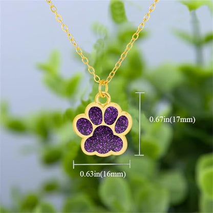 Dreuyet Paw Necklace and Earrings Set for Women Glitter Cute Dog Cat Pet Paw Print Pendant Necklace Earrings Lovely Animal Charm Jewelry Set Gifts - color: Gold Purple