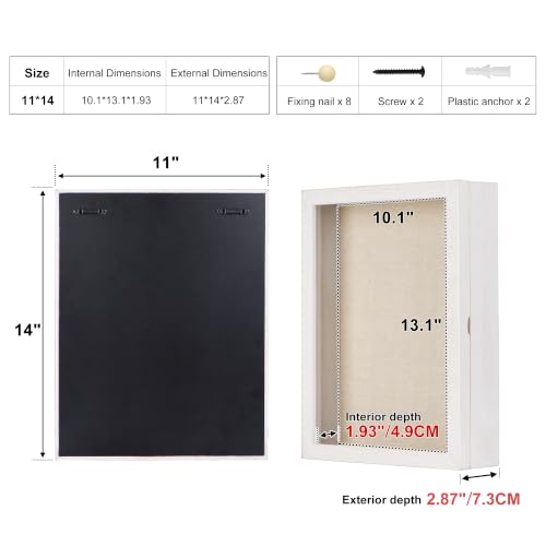 Love-KANKEI Deep Shadow Box 11x14,Wood Frame,Large Memory Box,Rustic White - color: White, size: 11 x 14