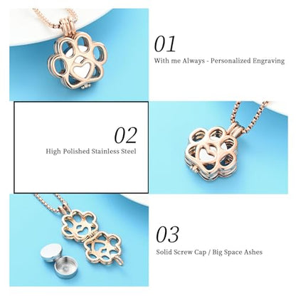 Oinsi Pet Cremation Jewelry For Ashes For Dog/Cat Paw Stainless Steel Memorial Locket Urn Necklace Inside Mini Case Keepsake Cremation Jewelry Women Men - color: Rose Gold-Silver