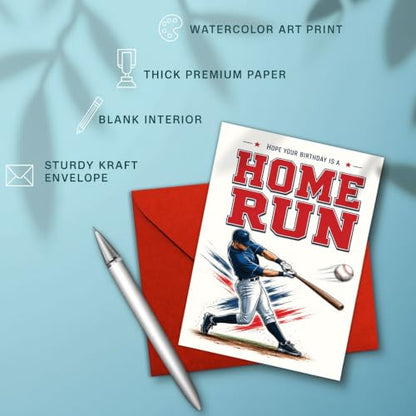 Home Run Baseball Birthday Card, Batter Swing Ball Greeting Gift | Baseball Birthday Card For Baseball Player, Baseball Fan, Sports Lover, Home Run Birthday Gift Card, Baseball Greeting Cards - color: sport2