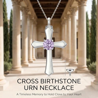 YYB Urn Necklace for Ashes Women Heart Birthstone Cross Cremation Jewelry | Memorial Keepsake Funeral Jewelry for Loved Ones (with Funnel Filler) - color: 06--Alexandrite June