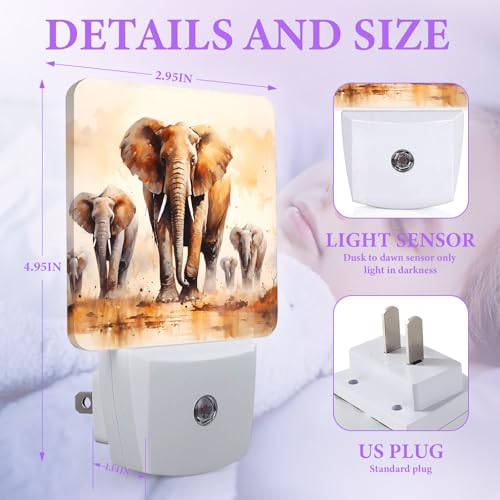 African Elephant Night Light,Plug-in Night Lights with Dusk-to-Dawn Sensor for Bedroom,Bathroom and Living Room Sleep Friendly lamp 0.5w - color: African Elephant