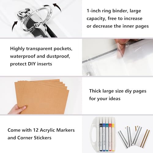 Vienrose Scrapbook Photo Album,12x12 Inch,3 Ring Binder,Off White,100 Pages | Linen Cover Scrapbook, 50 Plastic Sleeves, 100 Blank Black Inner Pages for Wedding Birthday Travel Baby - color: Beige, size: 12 X 12 IN 50 Sheets