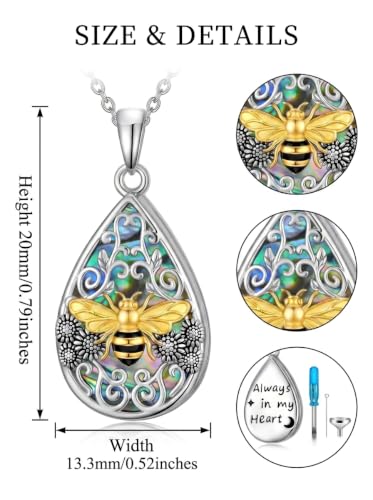 WINNICACA Urn Necklaces for Ashes 925 Sterling Silver Butterfly Hummingbird Dragonfly Teardrop Ash Necklace Cremation Jewelry Urn Pendants for Women Memorial Gifts for Birthday Christmas Funeral - style: 10-Bee Urn Necklace