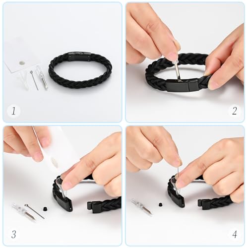 Cremation Jewelry Urn Bracelet for Ashes Men's Braided Genuine Leather Stainless Steel Memorial Cuff Bangle Braided Wristband Bracelet Keepsake Jewelry for Loved Ones with Fill Tool - color: C-Black 22cm/8.66"