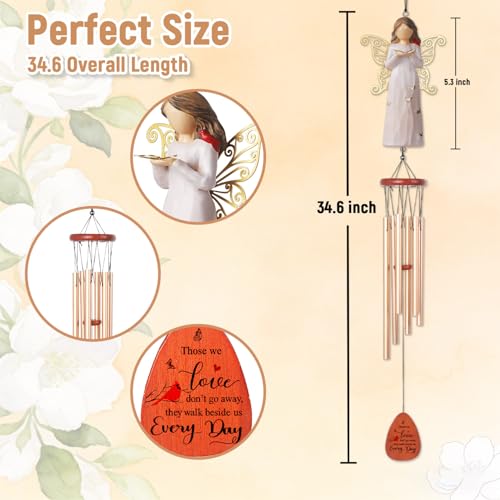 Angel Memorial Wind Chime, Sympathy Gifts for Loss of Loved One with Engraved Wood Plaque & Angel, Bereavement Condolence Remembrance Gifts for Loss of Mom Dad Friend or Family