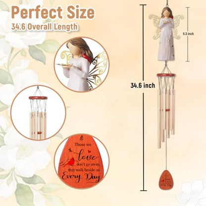 Angel Memorial Wind Chime, Sympathy Gifts for Loss of Loved One with Engraved Wood Plaque & Angel, Bereavement Condolence Remembrance Gifts for Loss of Mom Dad Friend or Family