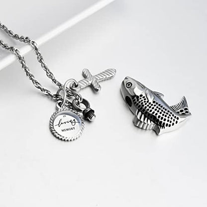 Dletay Fish Cremation Jewelry for Ashes Memorial Ashes Keepsake Necklace Urn Necklace Pendant - color: Silver-cross