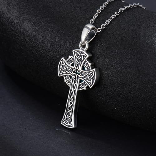 PROESS Cross Necklace for Women Men Sterling Silver Rose/Sunflower Cross Pendant Religious Jewelry Christmas Birthday Mothers' Day Gifts - color: 21-Turquoise Cross