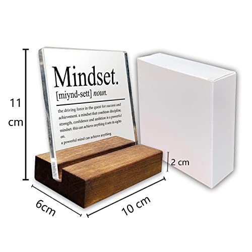 Inspirational Home Office Desk Decor, Motivational Minimalist Decor Art Acrylic Plaque With Wooden Stand Sign Home Office Desk Sign Gift for Women Colleague Friend Cowoker - style: Mindset