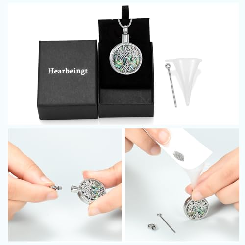 Hearbeingt Teardrop Urn Necklaces for Ashes Tree of Life Memorial Locket - color: Abalone Shell-Customize