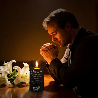 VIHOSE Sympathy Gifts for Loss of Loved One Memorial Candles LED Flameless Funeral Gifts Lily Candles Memorial Celebration Remembrance Bereavement Gift Battery Candle for Prayers(Black)