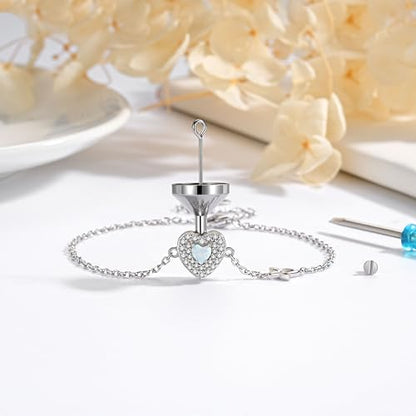 ZOEXUE Infinity/Tree of Life/Rose/Angel Wings/Heart Urn Bracelet for Ashes 925 Sterling Silver Cremation Bracelet for Ashes Keepsake Ashes Urns Jewelry Women Loved Ones - style: heart opal urn bracelet