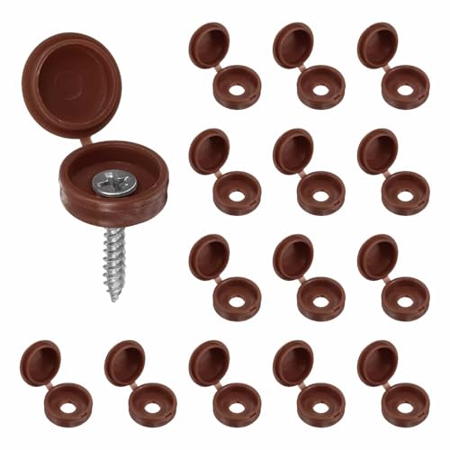 HARFINGTON 200pcs Plastic Hinged Screw Cover Caps 5.7mm / 0.22" Shutter Screw Caps Fold Snap Washer Covers for Windows Outside Railings Furniture, Dark Brown - color: Dark Brown, size: 0.22"