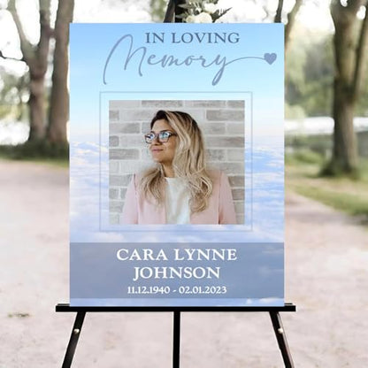 Blue Sky Funeral Welcome Sign, Celebration of Life Welcome Sign, in Loving Memory Sign, Celebration of Life Funeral Sign, Celebration of Life Sign, Memorial Sign with Photo #Tf22 - color: Version #13
