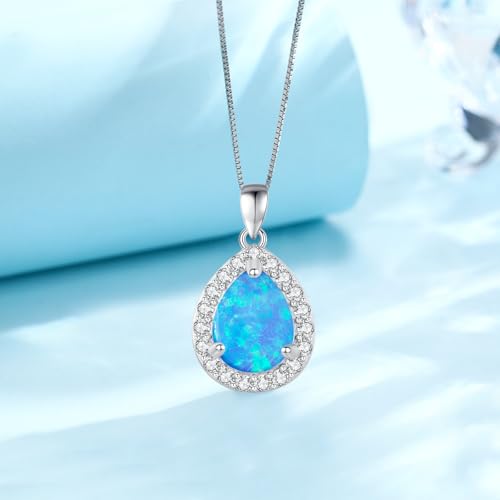 Urn necklace for Ashes 925 Sterling Silver Opal/Turquoise/Moonstone/Moss agate Pendant Cremation Memory Jewelry Keepsake Gifts for Women - style: Blue Opal