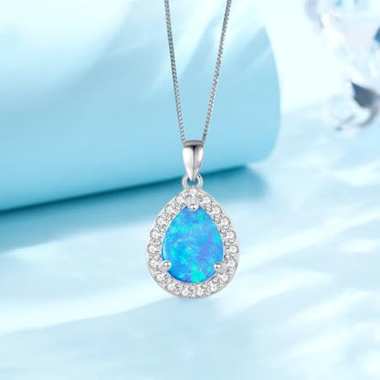 Urn necklace for Ashes 925 Sterling Silver Opal/Turquoise/Moonstone/Moss agate Pendant Cremation Memory Jewelry Keepsake Gifts for Women - style: Blue Opal
