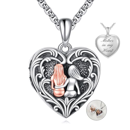 Personalized Heart Locket Necklace 925 Sterling Silver That Holds Pictures Photo Keep Someone Near to You Custom Lockets Necklaces Letters Engraving for His Her - style: Sisters locket+photo+text