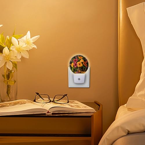 LED Night Lights Lamp with Dusk to Dawn Sensor, Beautiful Vase Filled with Fusoia Flowers Night Light Plug Into Wall for Kids Room, Bedroom, Bathroom, Kitchen, Hallway - color: Beautiful Vase Filled With Fusoia Flowers