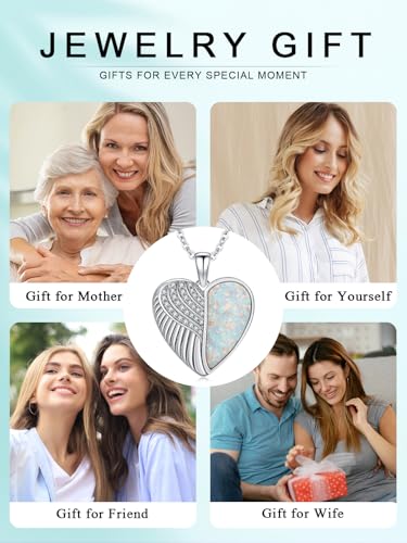 CHENGHONG Heart Pendant Locket Necklace 925 Sterling Silver Personalized Locket Necklace That Holds Pictures Photo Memorial Memory Jewelry Gifts for Women - style: I-Angel Wing