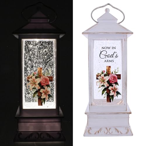 The Bridge Collection “Now in God’s Arms” Water Glitter Memorial Lantern – Christian Remembrance Snow Globe Lantern with LED Light – Sympathy Gift for Loss of Loved One