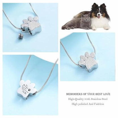 zeqingjw Pet Cremation Jewelry for Ashes Pendant Paw Print Pet Heart Urn Necklace Memorial Keepsake Jewelry for Pet/Dog's/Cat's Ashes - color: Paw-Silver